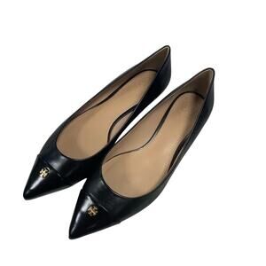 Tory Burch Women's Black Fairford Pointed Toe Leather Flats Size 6.5